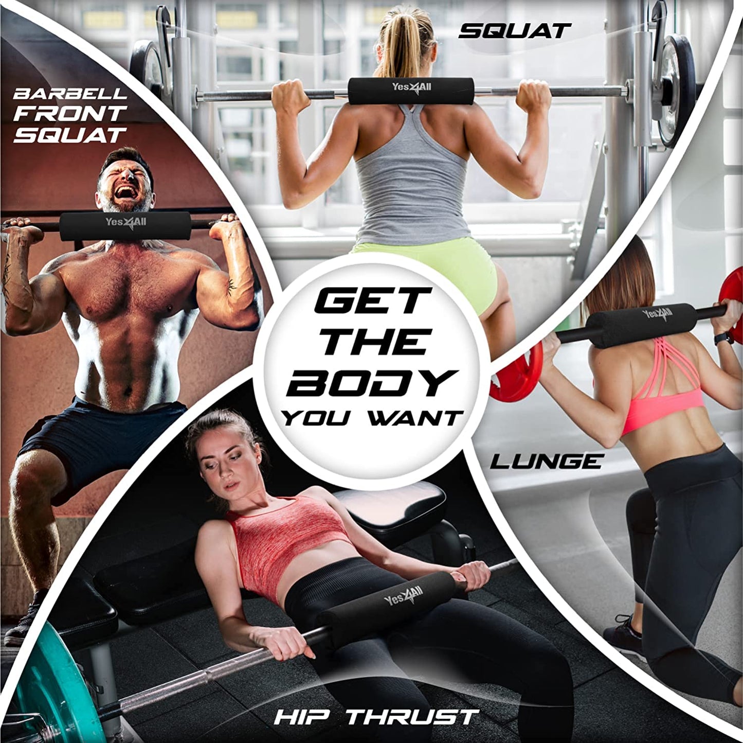 Ergonomic Foam Bar Pad for Olympic Barbell Squats, Hip Thrusts, and Weightlifting