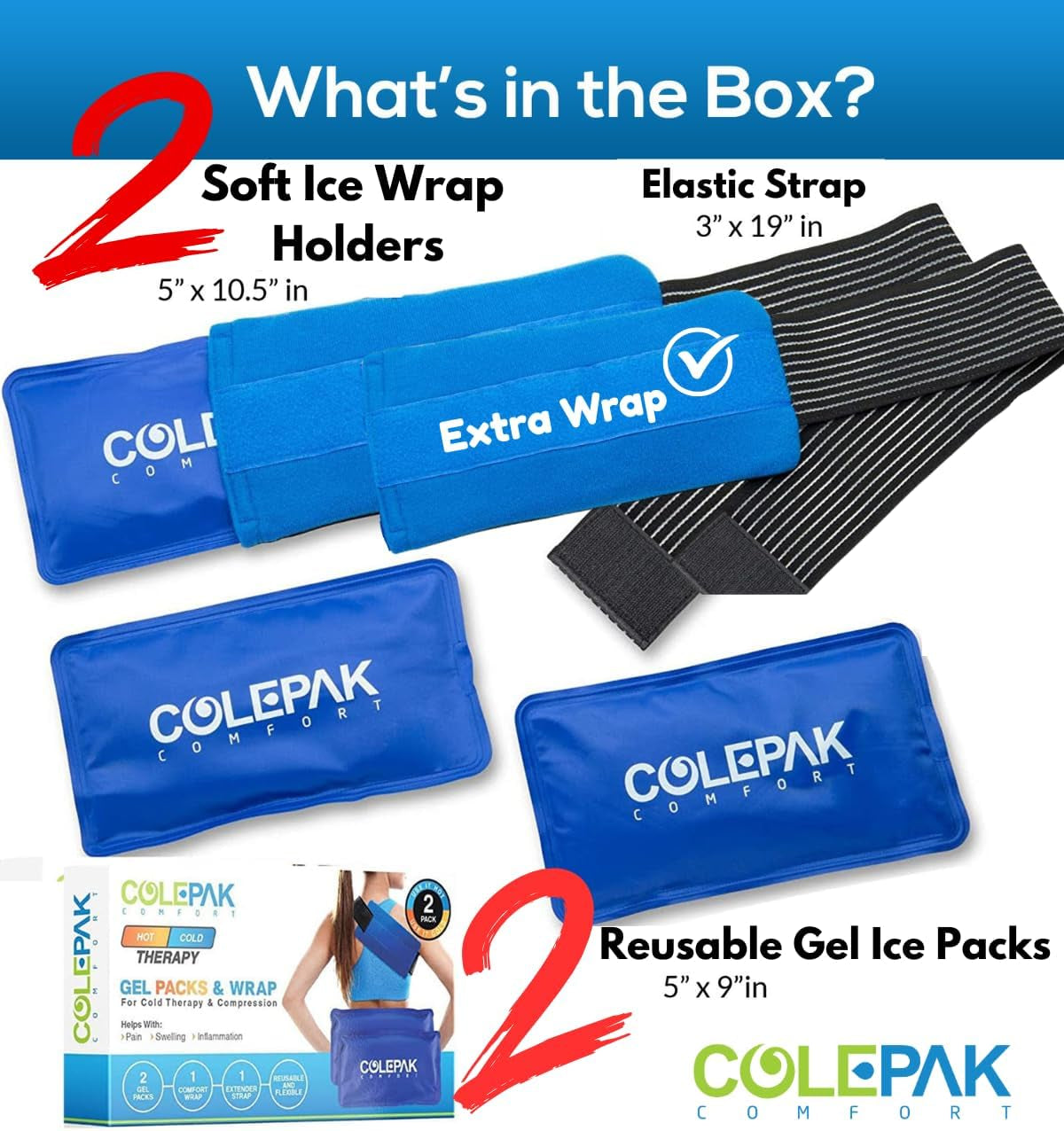 Reusable Hot & Cold Gel Ice Packs for Pain Relief and Swelling - 4 Piece Set for Joint and Muscle Soreness (Knees, Back, Shoulder, Foot)
