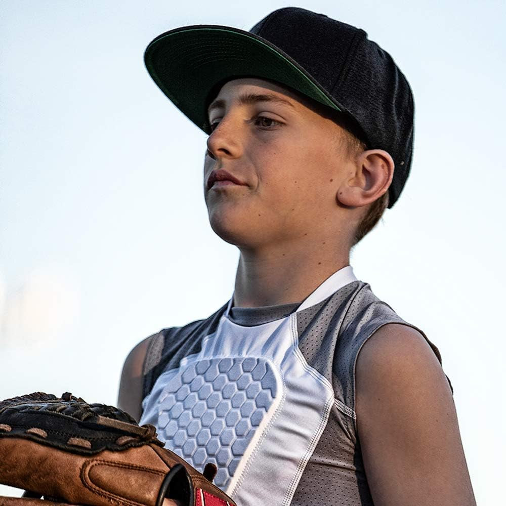 Youth Compression Shirt with HEX Padding for Chest Protection in Baseball