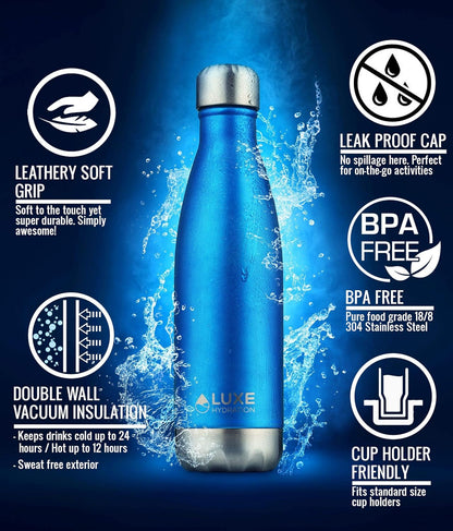 17oz Insulated Travel Water Bottle - 18/8 Stainless Steel, Double-Wall Vacuum Design - Keeps Beverages Cold for 24 Hours and Hot for 12 Hours - Leakproof and Reusable - Coral