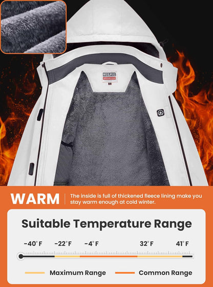 Women's Waterproof Ski Jacket - Windproof Fleece-Lined Winter Coat with Hood