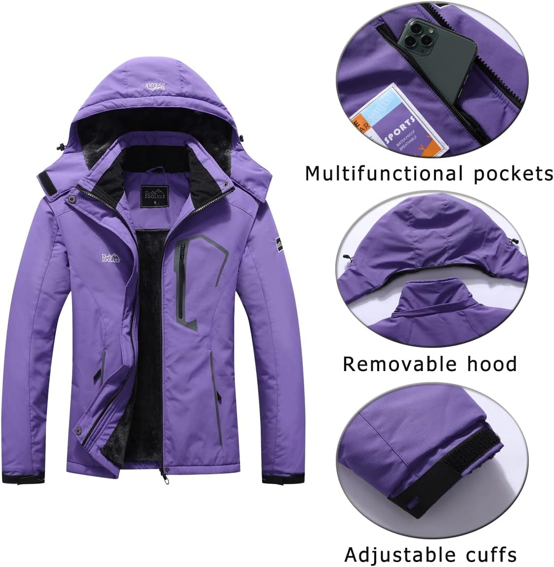 Women's Waterproof Ski Jacket - Warm Winter Windbreaker with Hood for Snowboarding