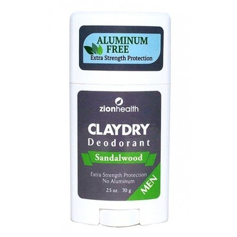 2 Pack Clay Dry Deoderant Men Sandlewood Zion Health 2.5 Oz Stick