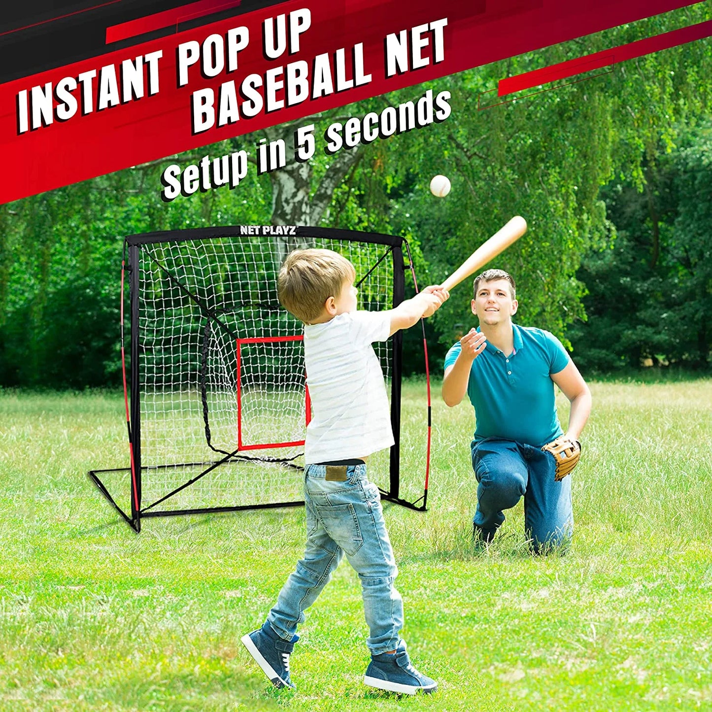 5' x 5' Baseball and Softball Hitting and Pitching Net - Ideal for All Skill Levels, Bow Frame Design