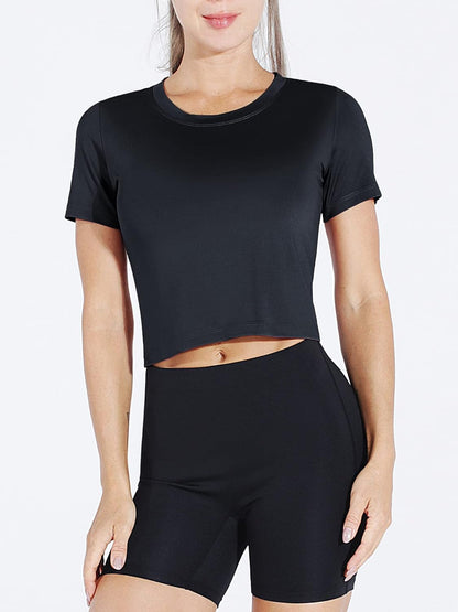 Women's Dry Fit Crop Top - 3-Piece Short Sleeve Athletic Running Tee Set