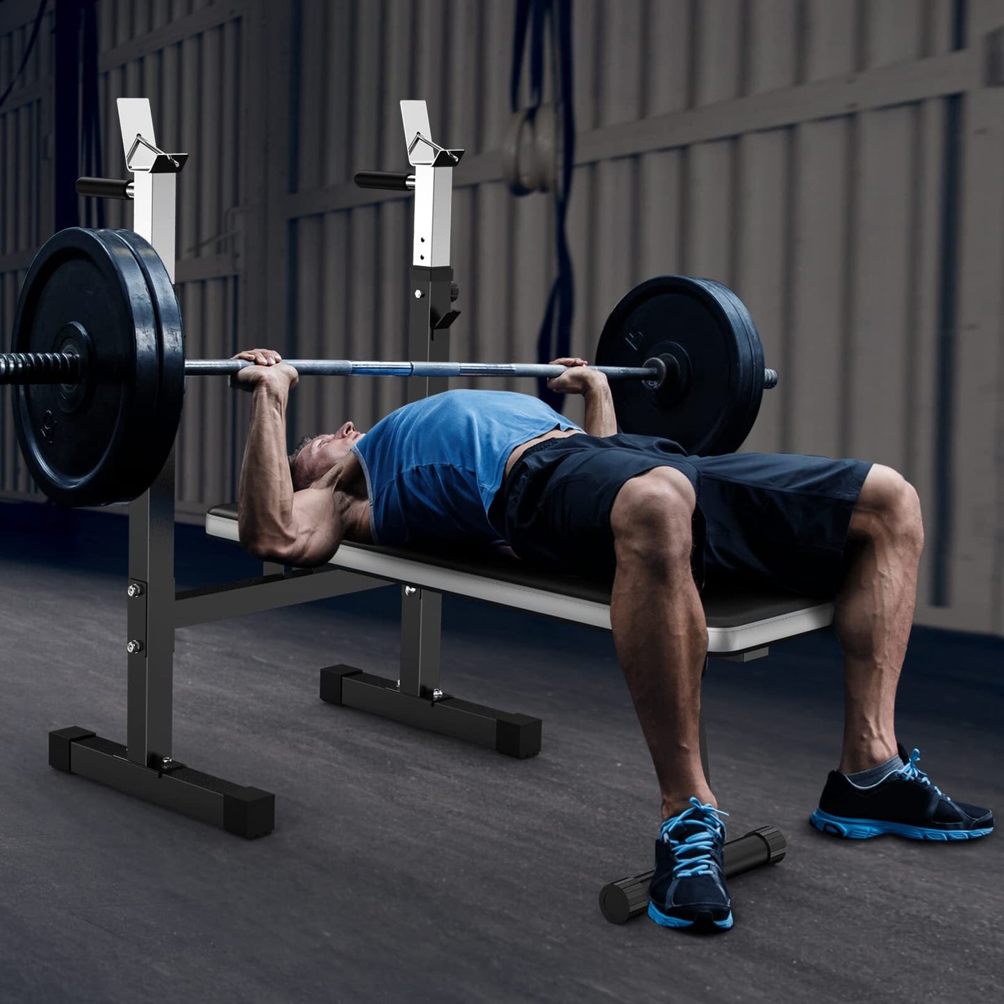 Adjustable Weight Bench Press with Squat Rack Folding Multi-Function Dip Station