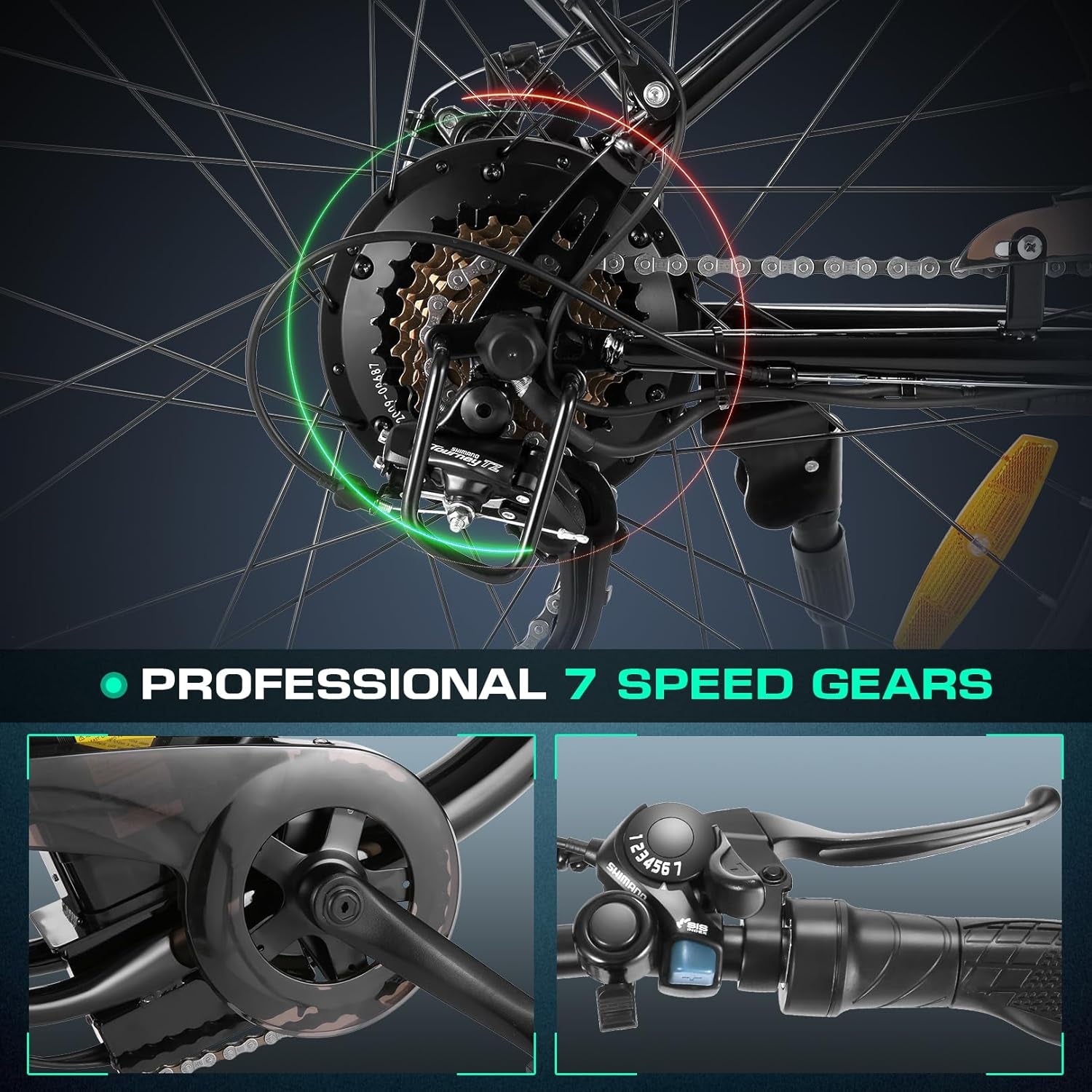 26" Electric Cruiser Bike - 500W E-Bike for Adults, 20MPH Speed, 48V Removable Battery, 7-Speed Professional Electric City Commuter Bicycle