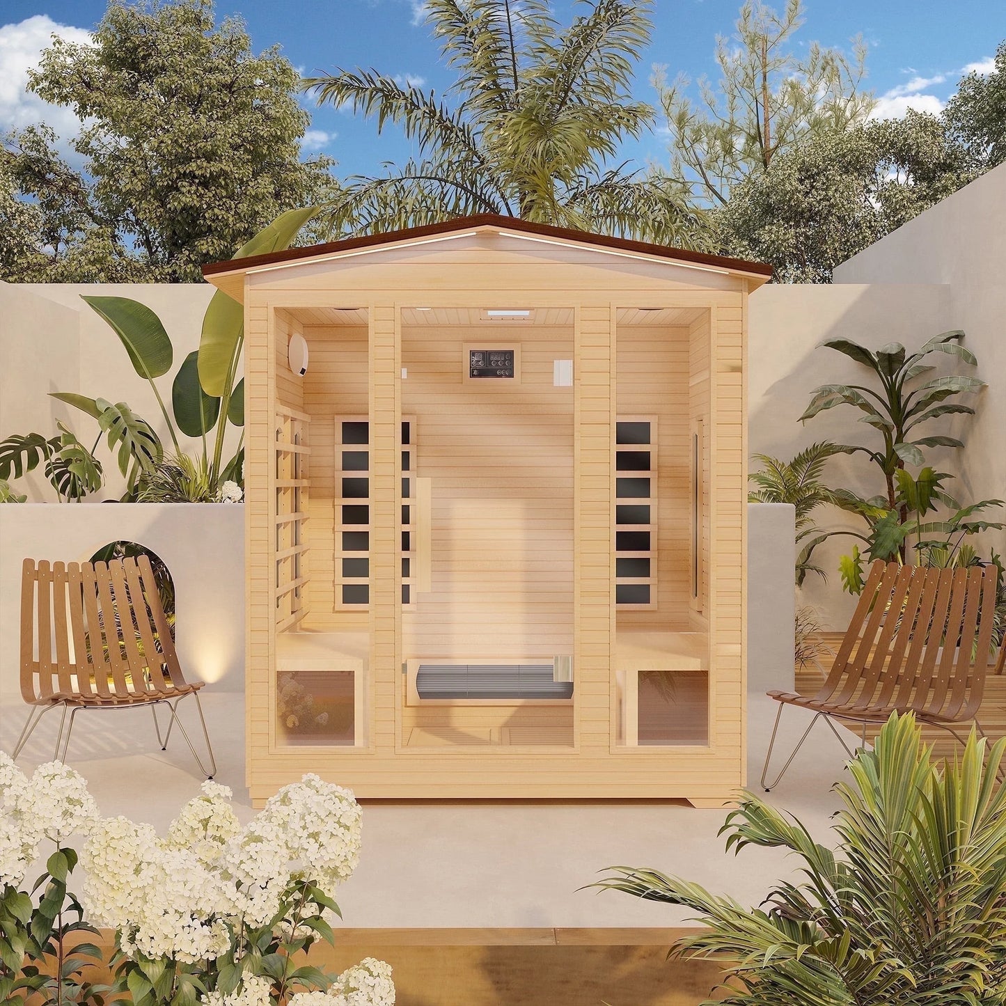 Outdoor Sauna, 4 Person Far Infrared Sauna, 10 Minutes Warm up Home Sauna, 3060Watt