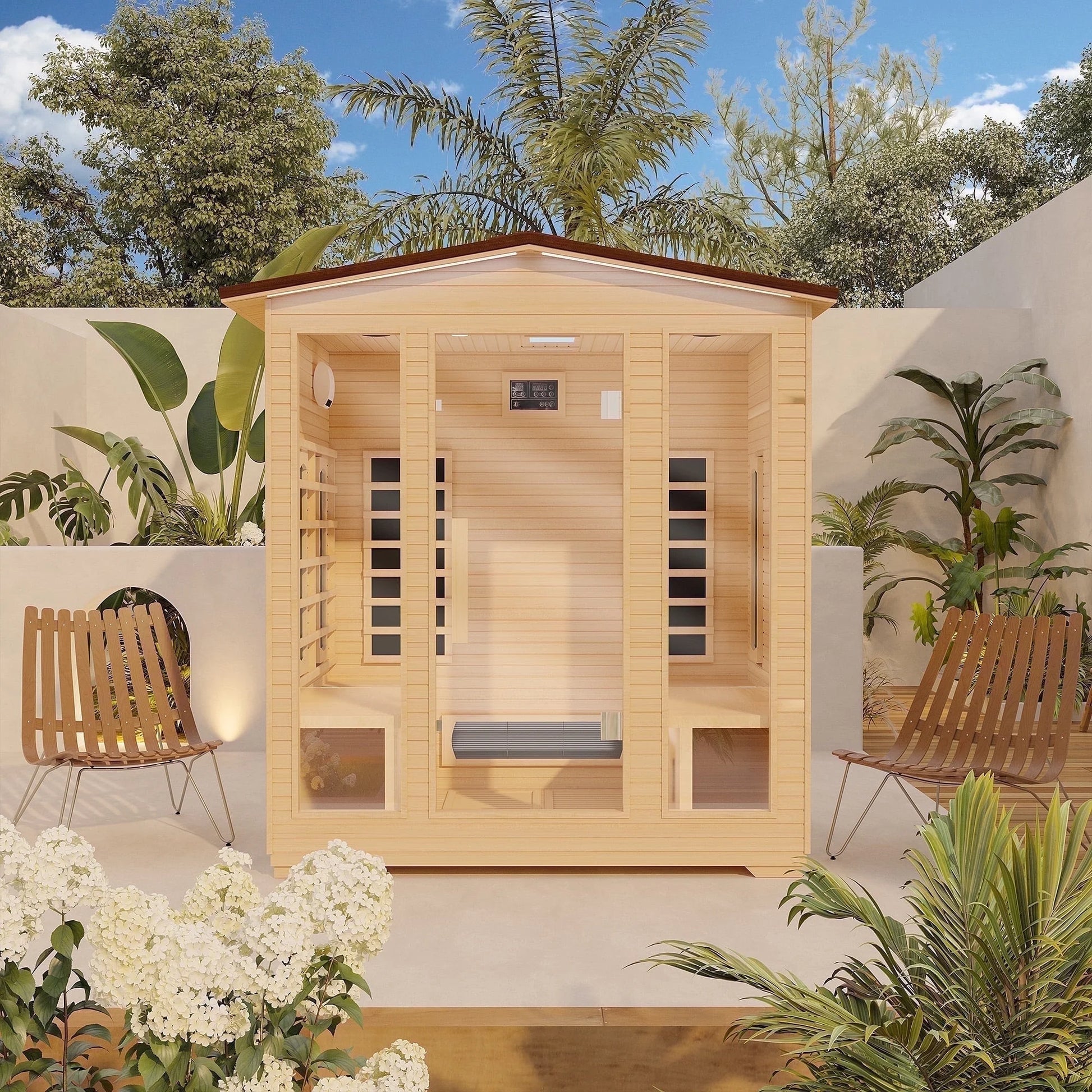 Outdoor Sauna, 4 Person Far Infrared Sauna, 10 Minutes Warm up Home Sauna, 3060Watt