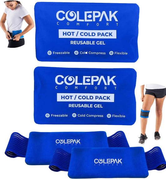 Reusable Hot & Cold Gel Ice Packs for Pain Relief and Swelling - 4 Piece Set for Joint and Muscle Soreness (Knees, Back, Shoulder, Foot)