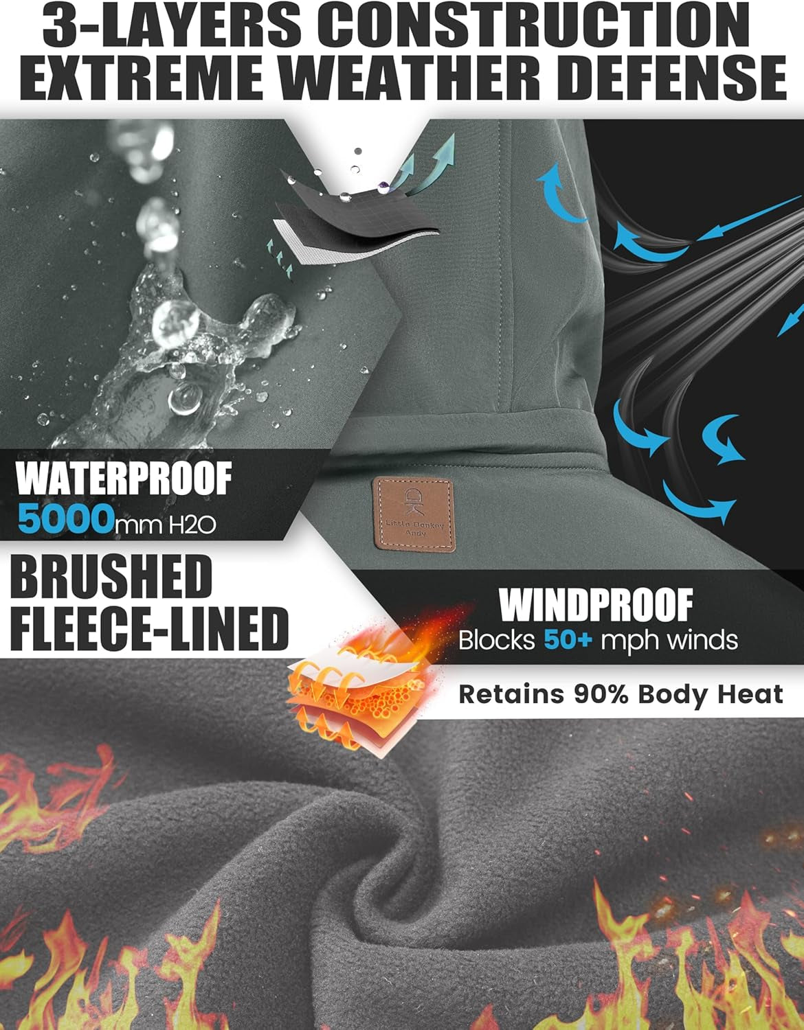 Men's Softshell Jacket with Removable Hood and Fleece Lining by