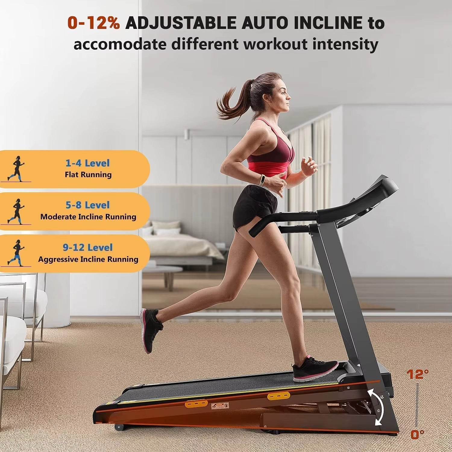 Folding Electric Treadmill with Auto Incline, 2.5HP Motor, 8.5MPH Speed, and 15 Training Programs - 17-Inch Running Machine