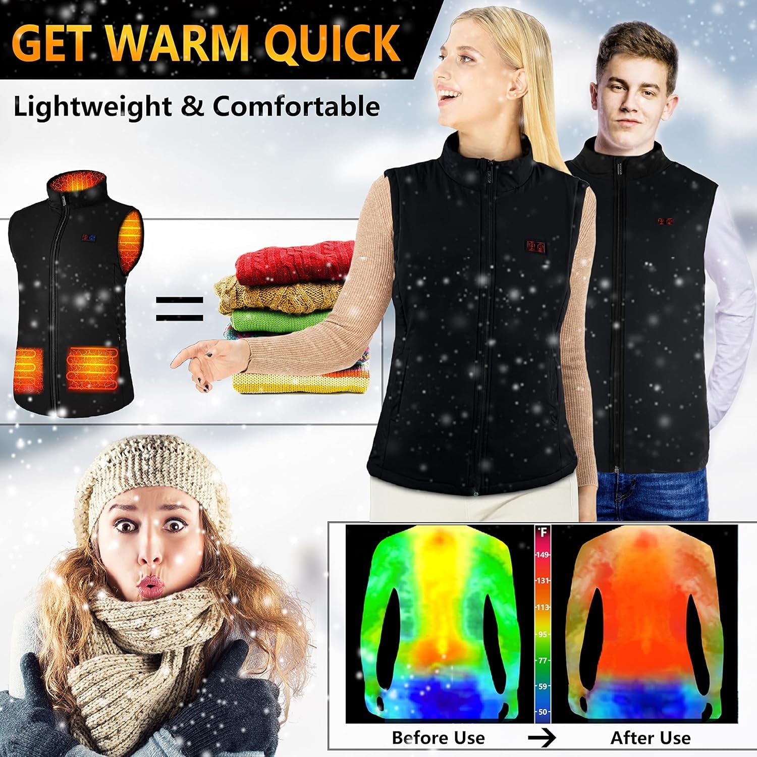 Rechargeable Slim-Fit Heated Vest for Men and Women with Battery Pack