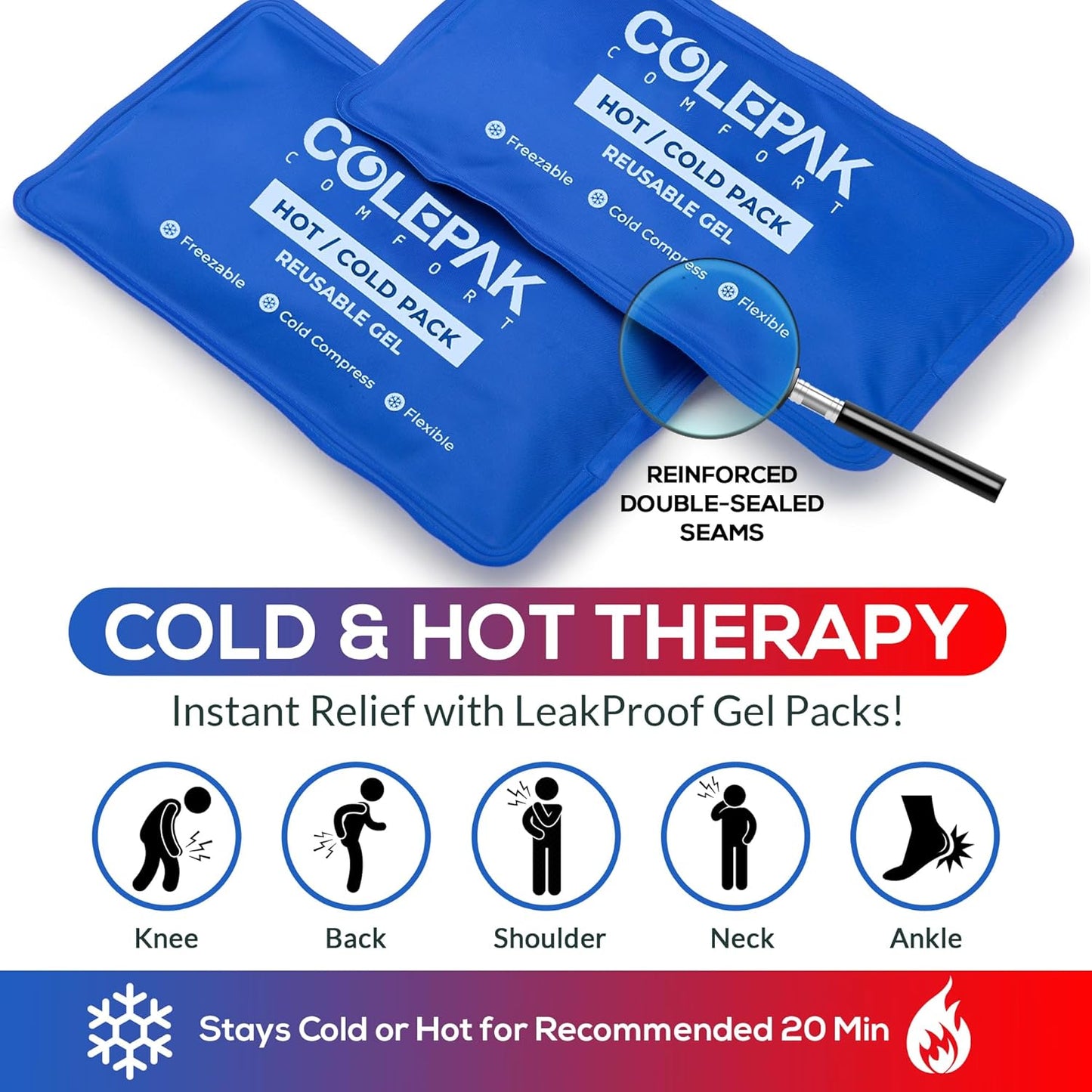 Reusable Hot & Cold Gel Ice Packs for Pain Relief and Swelling - 4 Piece Set for Joint and Muscle Soreness (Knees, Back, Shoulder, Foot)