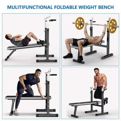 Adjustable Weight Bench Press with Squat Rack Folding Multi-Function Dip Station