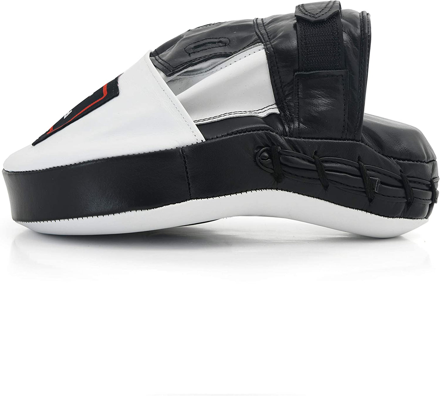 Curved Focus Mitts - Shock Absorbent Training Hand Pads for Karate, Boxing, MMA, Muay Thai, and Combat Sports - Genuine and PU Leather (White and Black)