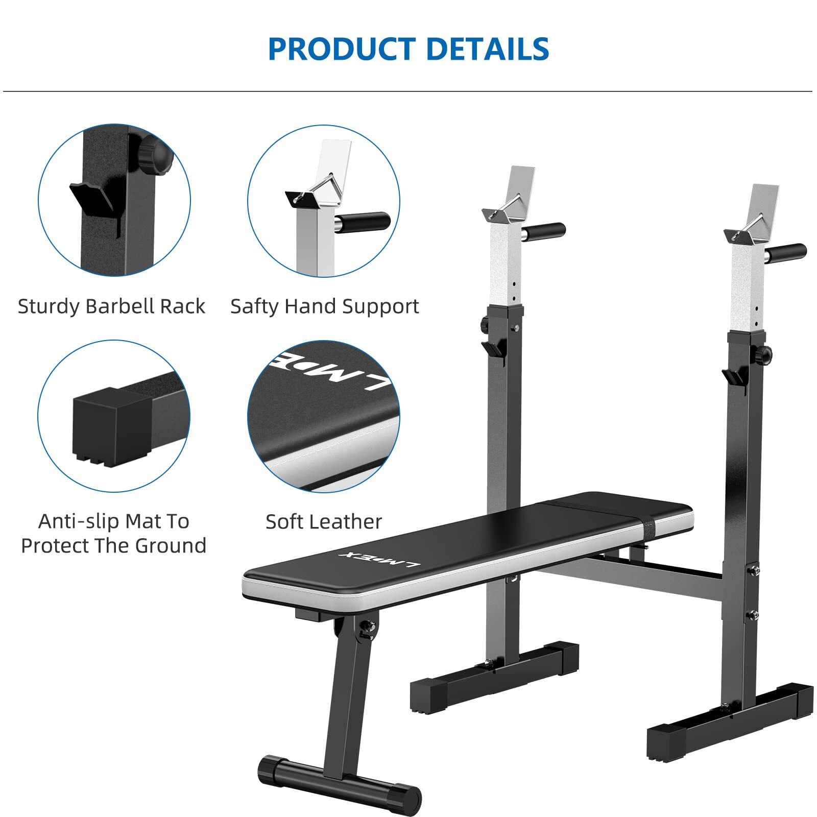 Adjustable Weight Bench Press with Squat Rack Folding Multi-Function Dip Station