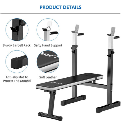 Adjustable Weight Bench Press with Squat Rack Folding Multi-Function Dip Station