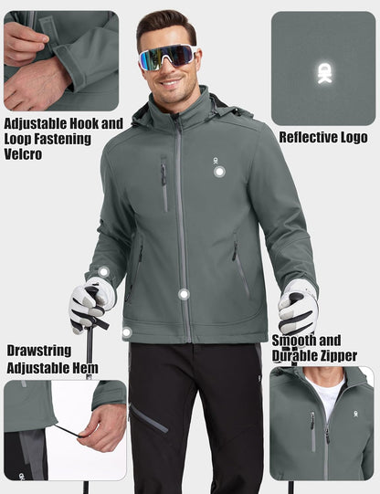 Men's Softshell Jacket with Removable Hood and Fleece Lining by