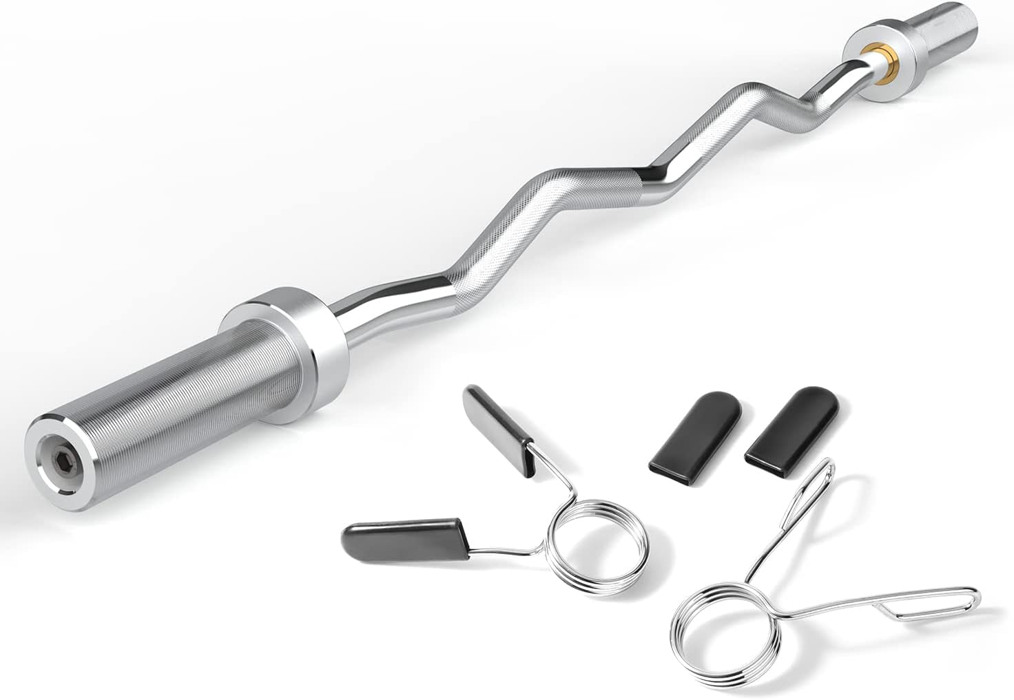 47-Inch Olympic EZ Curl Barbell for 2-Inch Weight Plates with 2 Spring Collars Included (28MM Shaft Diameter)