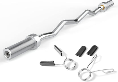 47-Inch Olympic EZ Curl Barbell for 2-Inch Weight Plates with 2 Spring Collars Included (28MM Shaft Diameter)