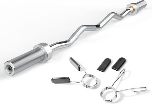 47-Inch Olympic EZ Curl Barbell for 2-Inch Weight Plates with 2 Spring Collars Included (28MM Shaft Diameter)