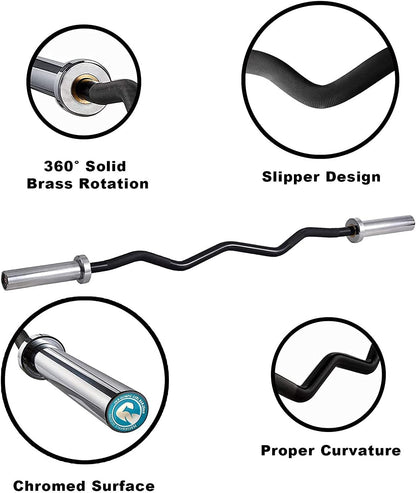 Olympic Barbell 47-Inch & 86-Inch EZ Curl Weight Bars – 350 lb and 1500 lb Capacity Chrome Barbells for Home and Gym Strength Training, Weightlifting, and Powerlifting