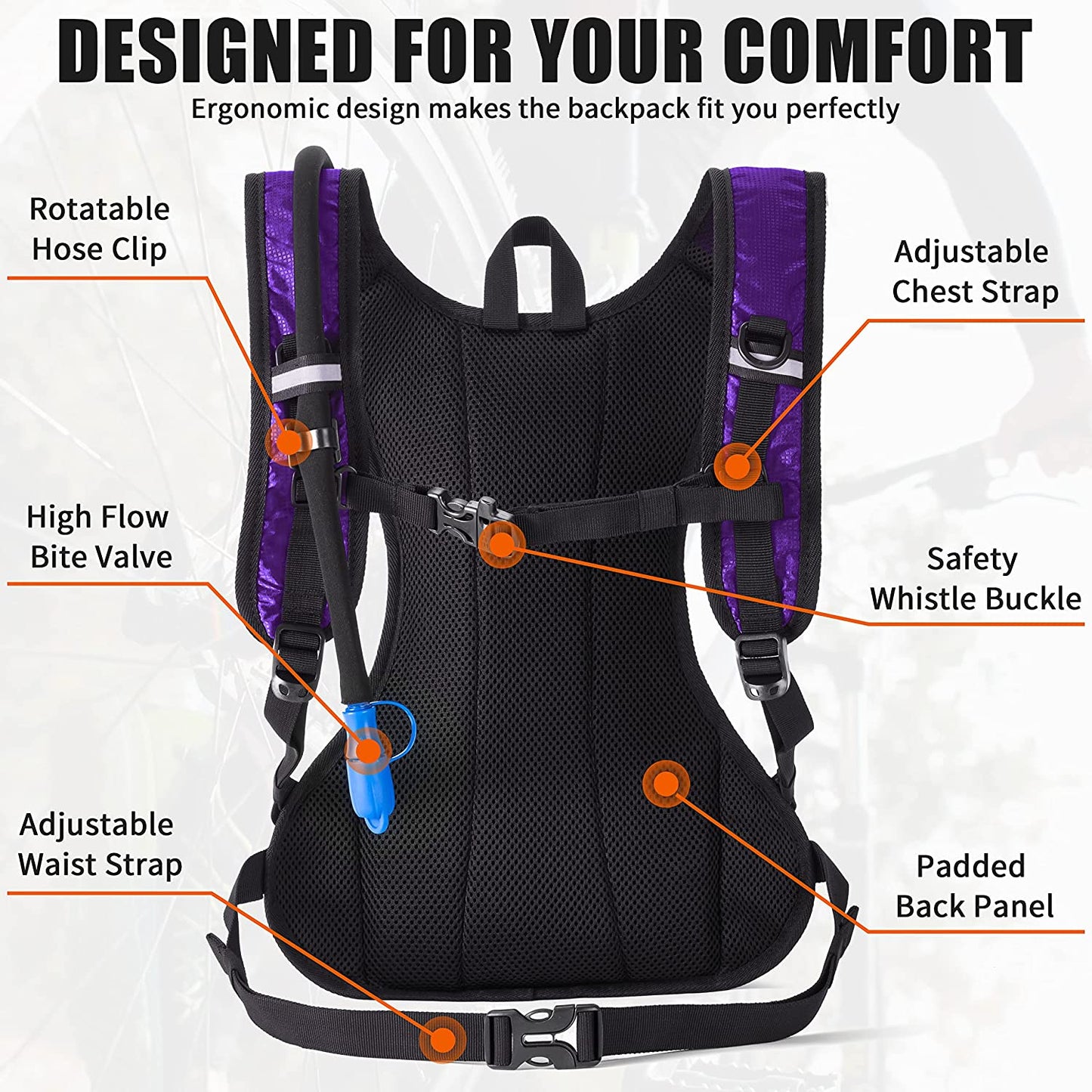 Hydration Pack - 2L Water Bladder Backpack for Running, Biking, Hiking, and Festivals