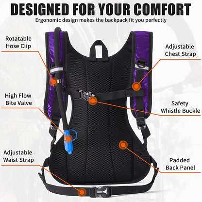 Hydration Pack - 2L Water Bladder Backpack for Running, Biking, Hiking, and Festivals