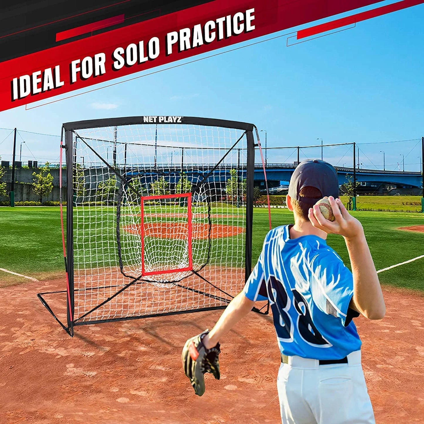 5' x 5' Baseball and Softball Hitting and Pitching Net - Ideal for All Skill Levels, Bow Frame Design