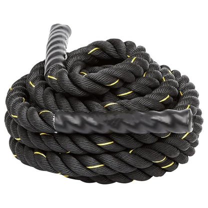 Battle Exercise Training Rope 30 Foot Lengths 1.5 Inch Widths Polyester Wear Resistant Black Yellow Exercise and Fitness for Adult