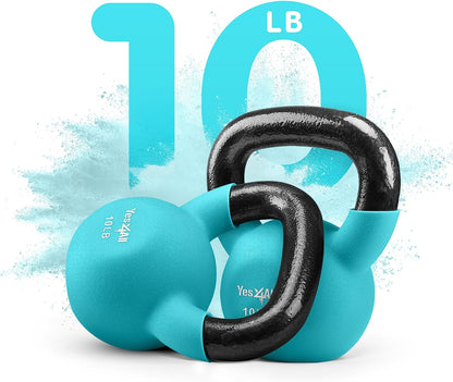 Neoprene Coated Cast Iron Kettlebells, 5-65 LB with Wide Grip Handle and Flat Bottom for Versatile Home Gym Workouts - Available Individually or as a Set