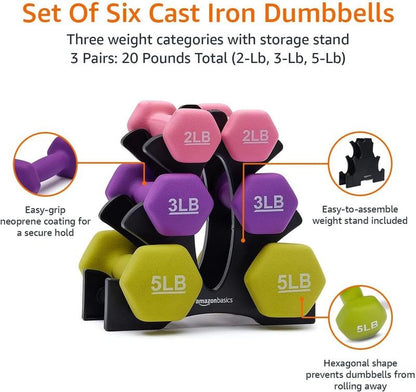 "Basics Neoprene Dumbbells – Soft Grip Hand Weights for Home Workouts & Fitness"