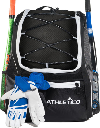 Baseball Bat Backpack - Premium Gear Bag for Baseball, T-Ball, and Softball Equipment for All Ages | Accommodates Bat, Helmet, Glove, and Footwear | Features Shoe Compartment and Fence Hook
