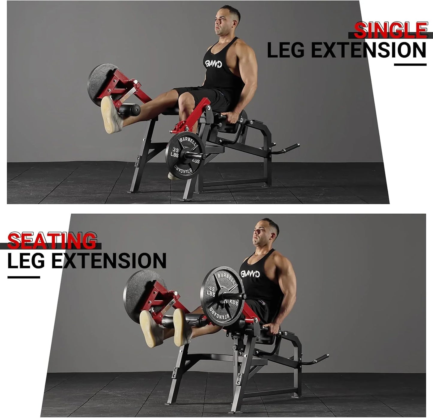 Adjustable Leg Extension and Curl Machine for Home Gym - Single Leg Extension, Lying Curl, and Standing Curl with Plate Loading System