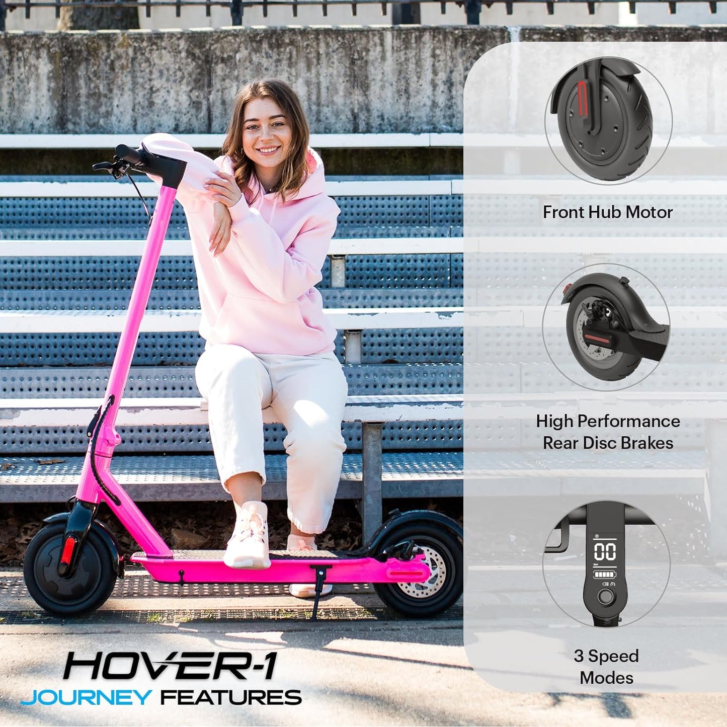 Journey Electric Scooter - 14 MPH Top Speed, 16 Mile Range, 5 Hour Charge Time, LCD Display, 8.5 Inch High-Grip Tires, 220 LB Weight Capacity, Certified Safe for All Ages