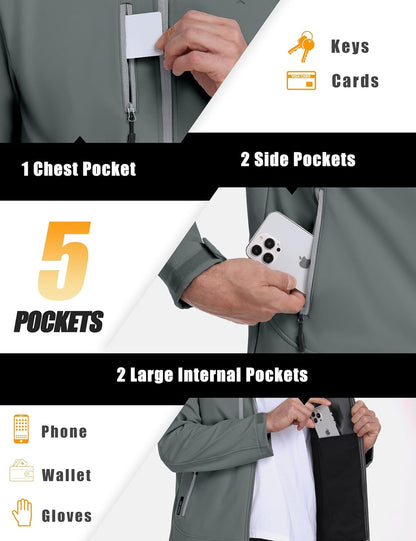 Men's Softshell Jacket with Removable Hood and Fleece Lining by