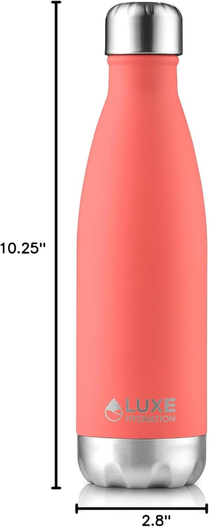 17oz Insulated Travel Water Bottle - 18/8 Stainless Steel, Double-Wall Vacuum Design - Keeps Beverages Cold for 24 Hours and Hot for 12 Hours - Leakproof and Reusable - Coral