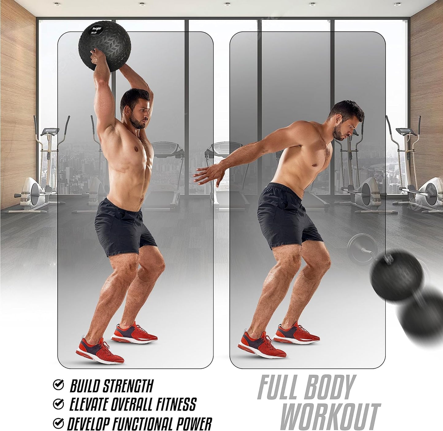 Weighted Slam Balls - 10-40 lbs Durable PVC Sand-Filled Exercise Balls for Core Strength Training